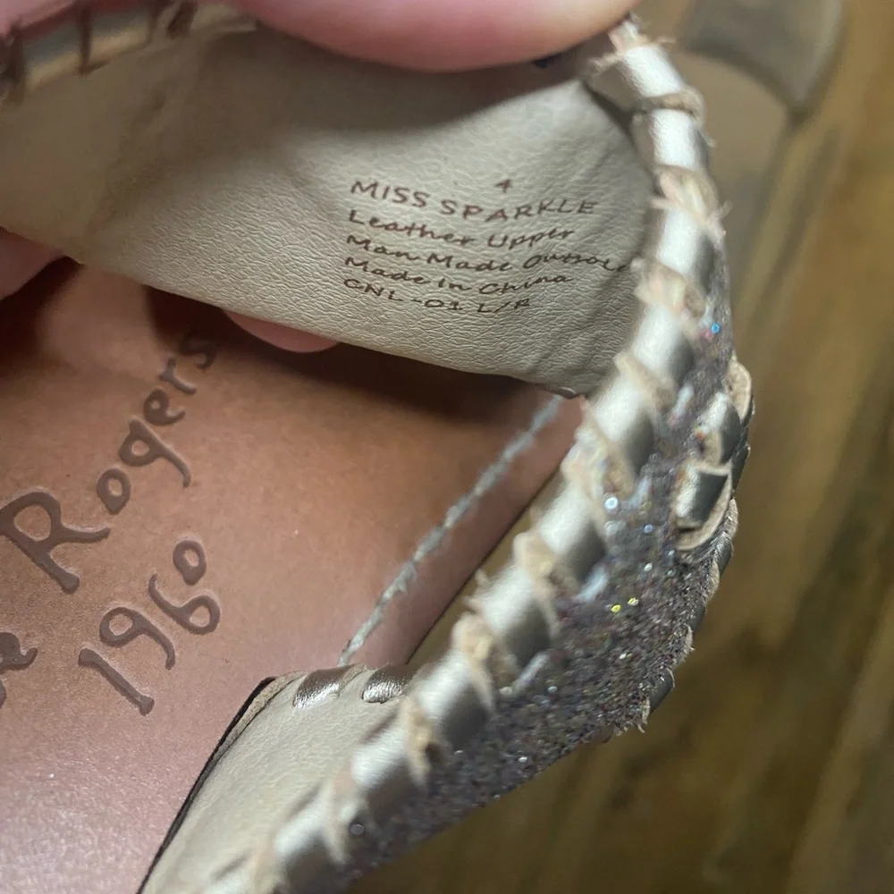 Jack Rogers Girls Miss Sparkle Leather Sparkle Sandals Champagne Size 4